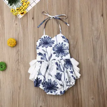 Бебешки дрехи 2019 Новородено бебе бебе момичета флорални дрехи каишка без ръкави цветен печат гащеризон боди облекло - Изображение 2  