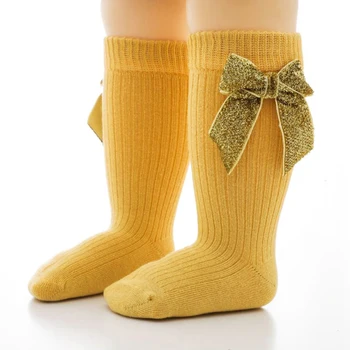 Бебешки момичета принцеса чорапи еластични пайети лък коляното високи чорапи дишащи чорапи за малко дете облекло аксесоари - Изображение 2  