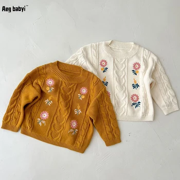 Бебешки пуловер есен бебе момче момиче дрехи плета пуловер пуловер дълъг ръкав бродирани обрат върховете зимни детски дрехи - Изображение 1  