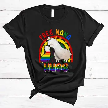 Безплатно Нана прегръдки смешно сладък LGBTQ гордост две лами дъга гей лесбийки риза, чаша - Изображение 1  