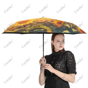Боядисване на слънчогледи в полето Сгъваем чадър Автоматично отваряне и затваряне Пътуващ чадър Компактни леки ветроупорни чадъри - Изображение 2  