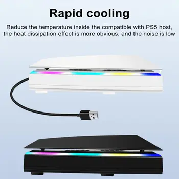  Вентилатор за охлаждане на игрова конзола с RGB LED светлина Регулируем високоскоростен преносим вентилатор за охлаждане за PS5 - Изображение 1  