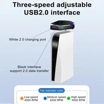  Вентилатор за охлаждане на игрова конзола с RGB LED светлина Регулируем високоскоростен преносим вентилатор за охлаждане за PS5 - Изображение 2  