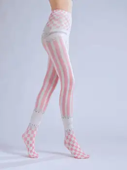 Вертикален раиран печат чорапогащник кариран клин cos с чорапогащник розово момиче чорапи - Изображение 2  