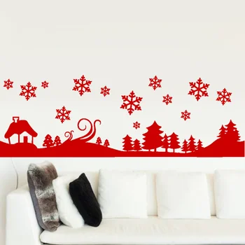 Весела Коледа стена стикер, кора и коледно дърво стена стикер сменяеми снежинка тапет за коледно парти доставки - Изображение 1  