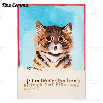 Влюбих се в прекрасно коте и това коте бях аз Луис Уейн реколта плакат котка стена изкуство платно печат Начало декор - Изображение 2  