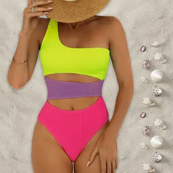 Дамски плажни бански костюми Секси бански костюми с едно рамо Лято трябва да има бански костюм за плажен басейн Хавай Тропически - Изображение 2  