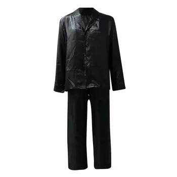 Дамски плътен цвят удобни пижами комплект дълъг ръкав спално облекло и дълги панталони 2 парчета прост хлабав есенен случаен костюм - Изображение 2  