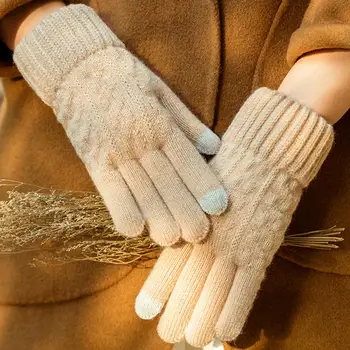 Дамски ръкавици Дамски зимни ръкавици със сензорен екран с пълен пръст за колоездене Шофиране Топло удобни външни ръкавици за жени Simple - Изображение 1  