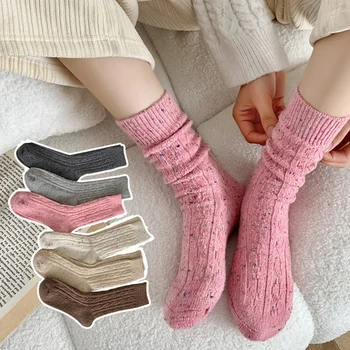 Дамски чорапи Зима Нова новост Мода Японски стил Ежедневни чорапи за екипажа Топли раирани есенни прости вълнени чорапи за момичета Trendy - Изображение 1  