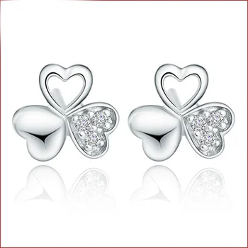 Дамско цветно сърце с диамантени обеци 100% 925 сребърни обеци за дамски подарък сребърни бижута - Изображение 1  