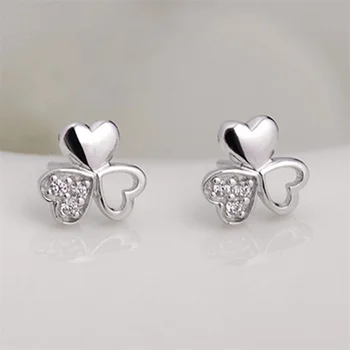Дамско цветно сърце с диамантени обеци 100% 925 сребърни обеци за дамски подарък сребърни бижута - Изображение 2  