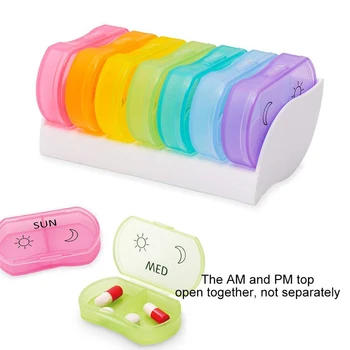 Два пъти на ден Медицина Цветни Седмични Пътуване Извършване Pill Box Holder Организатор за съхранение 7 Ден AM PM Отделение Planner Portable - Изображение 2  