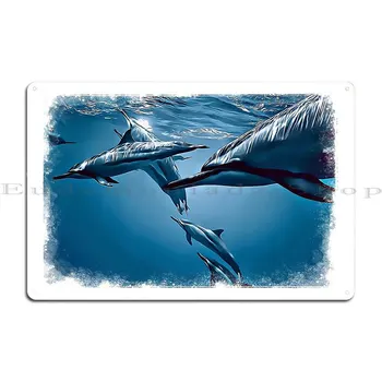 Делфините, плуващи в океана Метална плоча плакат Пещерен бар Проектиране на гаражен дизайн Плакат за калай - Изображение 2  