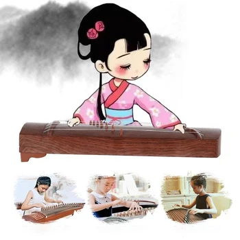 Детски симулирани играчки Guzheng Професионална практика за начинаещи Струнни инструменти аксесоар 7 String Mini Traditional Guqin - Изображение 2  