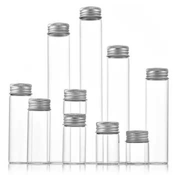диаметър 30mm прозрачни празни стъклени бутилки 10ml 20ml 30ml 40ml 50ml 60ml 80ml 100ml сребърен алуминиев капак за многократна употреба флакони 24pcs - Изображение 1  