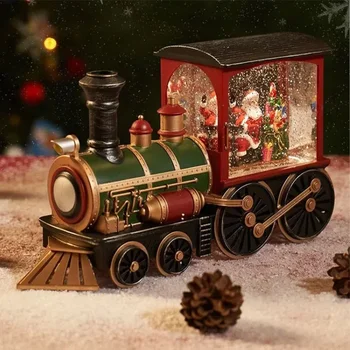 Дядо Коледа снежен човек коледен подарък Бъдни вечер кутия влак кристална топка орнаменти маса музика кутия декорация - Изображение 1  
