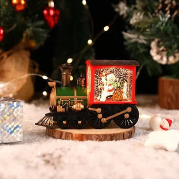 Дядо Коледа снежен човек коледен подарък Бъдни вечер кутия влак кристална топка орнаменти маса музика кутия декорация - Изображение 2  