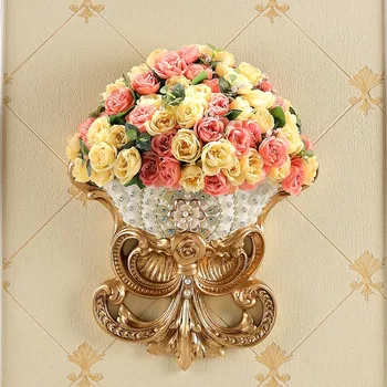 Европейска смола стена висящи цвете ваза луксозен реколта цвете саксия стена орнамент творчески релеф стена декорация сватбен подарък - Изображение 1  