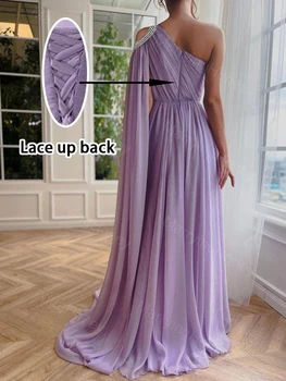 Една рамо абитуриентска рокля с нос шифон висока цепка шаферка рокля за жени линия силует официална вечерно парти рокля MH900 - Изображение 2  
