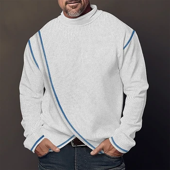 Ежедневна тениска за мъже Сплит поло вафла дълъг ръкав твърди улично облекло тениски върхове ежедневни тениски пуловер облекло - Изображение 1  