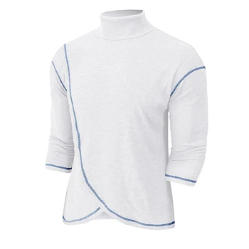 Ежедневна тениска за мъже Сплит поло вафла дълъг ръкав твърди улично облекло тениски върхове ежедневни тениски пуловер облекло - Изображение 2  