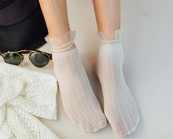 Жените прозрачни окото стъкло копринени чорапи лято кристал дантела твърд чорап за дами нови еластични секси ултратънки чорапи - Изображение 2  