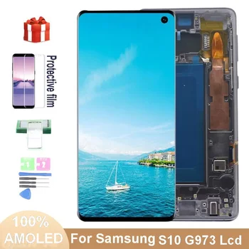 За Samsung Galaxy S10 AMOLED LCD дисплей SM-G9730 SM-G973F SM-G973F / DS дисплей сензорен стъклен екран дигитайзер събрание с рамка - Изображение 1  