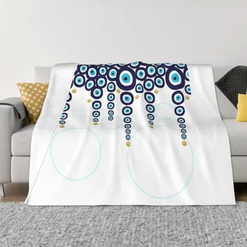 Зло око висящи мъниста в синьо злато одеяло топло руно фланела Назар Хамса Бохо хвърлят одеяла за легло диван пролет есен - Изображение 1  