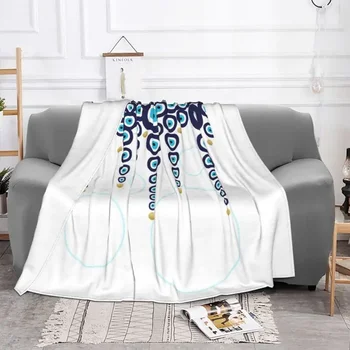 Зло око висящи мъниста в синьо злато одеяло топло руно фланела Назар Хамса Бохо хвърлят одеяла за легло диван пролет есен - Изображение 2  