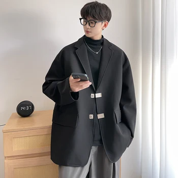 Извънгабаритни висококачествени блейзъри Мъже Модерен отдих Свободни сака Мъжки ежедневни прости улични облекла All-match корейски костюми върхове - Изображение 2  