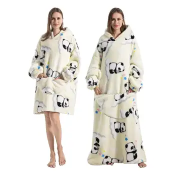 Извънгабаритни носими одеяло сива врана уютен суитчър с джоб панда модел суитчър одеяло плюшени качулка удобни сива врана - Изображение 1  