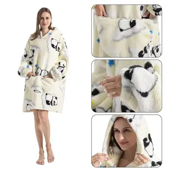 Извънгабаритни носими одеяло сива врана уютен суитчър с джоб панда модел суитчър одеяло плюшени качулка удобни сива врана - Изображение 2  