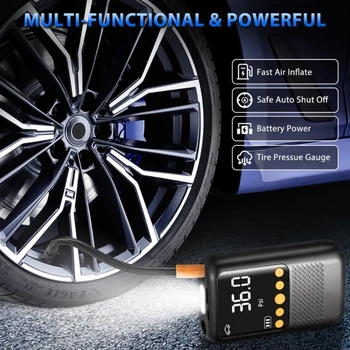  Инфлатор за гуми Преносим въздушен компресор за кола с цифров манометър LED светлина Мини акумулаторна електрическа въздух - Изображение 2  