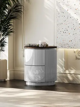 италиански минималистичен нощно шкафче сива боя проста модерна светлина луксозно домакинство спалня шкафче - Изображение 1  