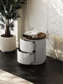 италиански минималистичен нощно шкафче сива боя проста модерна светлина луксозно домакинство спалня шкафче - Изображение 2  