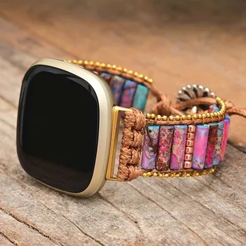 Каишка за Fitbit Versa 2 3 Sense Lite Band Естествен император Каменни мъниста Гривна Watchband - Изображение 1  