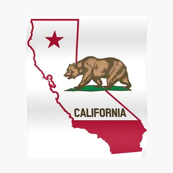 Калифорния държавен флаг мечка плакат стенопис Начало смешно модерна стена изкуство стая картина декор реколта живопис декорация без рамка - Изображение 1  