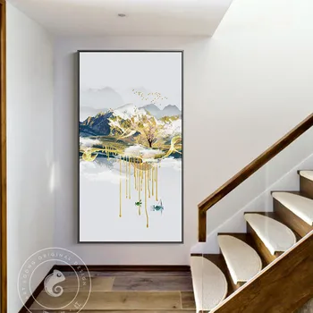 Китайски стил Moutain View плакат и печат пейзаж стена изкуство картина за хол спалня пътека платно изкуство декорация дома - Изображение 2  