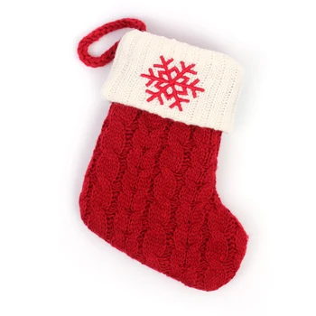 Коледен чорап плетене червена снежинка писмо вълна плетене Коледа висулка подарък чанта коледно дърво декорация подарък - Изображение 1  