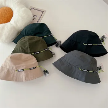 Корейски стил големи стрехи рибарска шапка Пролет и лято 2023 Мъжете и жените, които пътуват, могат да сгънат плътен цвят бебешка шапка за сенник - Изображение 1  