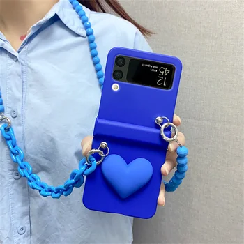 корейски стилен Klein Blue Crossbody Lanyard мъниста гривна случай за Samsung Galaxy Z Flip 5 Z Flip 4 3D любов сърце капак Coque - Изображение 1  