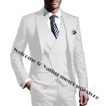 Костюм Homme бели мъже сватбени костюми младоженец износване връх ревера сватба младоженец смокинги бизнес парти костюм 3 броя - Изображение 1  