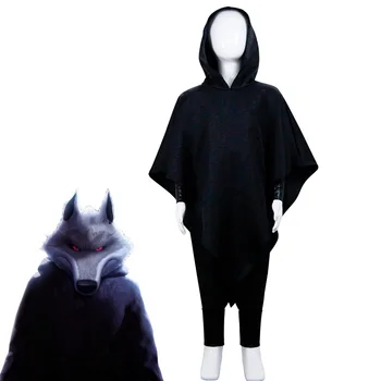 Котаракът в чизми Косплей Смърт вълк костюм черен качулка наметало панталони Хелоуин карнавал парти екипировки - Изображение 1  