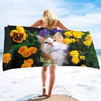 Лавандула цвете мека плажна кърпа удобни голям басейн кърпа супер абсорбиращ бързо сухо за плаж сърф плуване хотел йога - Изображение 1  