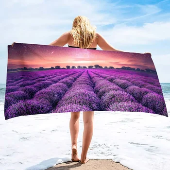 Лавандула цвете мека плажна кърпа удобни голям басейн кърпа супер абсорбиращ бързо сухо за плаж сърф плуване хотел йога - Изображение 2  