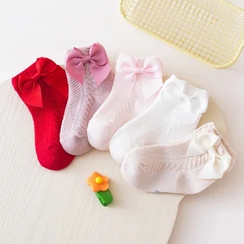 Летни детски чорапи с лъкове Дишащо новородено бебе момичета къси чорапи кухи бебета памук принцеса сладък чорапи - Изображение 1  