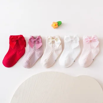 Летни детски чорапи с лъкове Дишащо новородено бебе момичета къси чорапи кухи бебета памук принцеса сладък чорапи - Изображение 2  