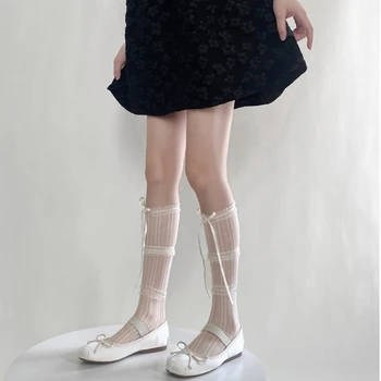 Летни тънки дамски чорапи момичета дантела волан чорапи окото дишаща дантела чорапи - Изображение 2  