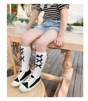 Лолита стил деца момичета летни чорапи окото тънък дишаща материя бял черен лък флорални бебе момиче обувки чорапи 1-8 години - Изображение 2  